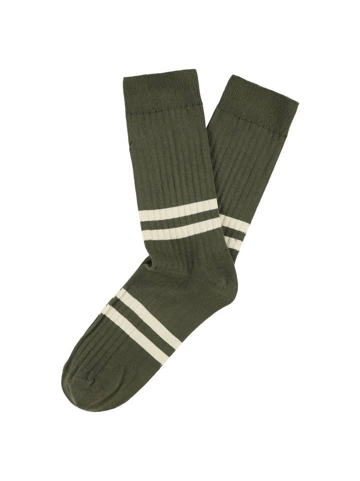 Escuyer Socks Khaki / Ecru Men's Stripe Socks