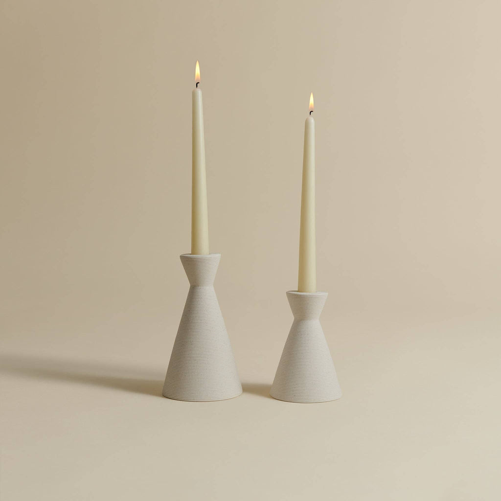 NORTH PALM NORTH PALM - Large Candlestick Holder: Ivory Clay