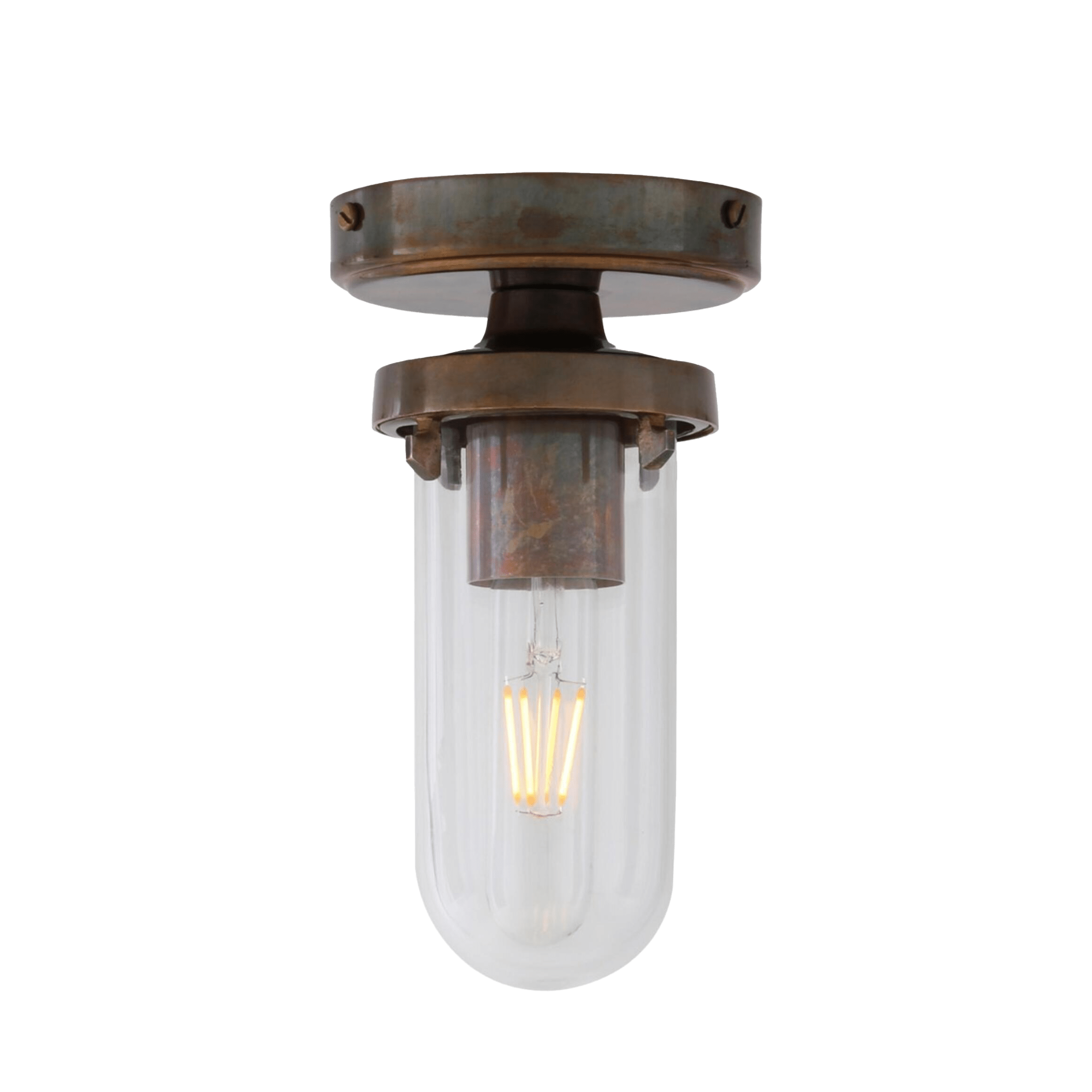 Mullan Lighting Lighting B / Antique Brass / Clear Oregon Well Glass Flush Ceiling Light
