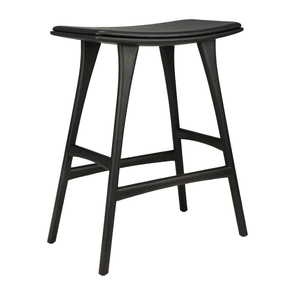 Ethnicraft Furniture Black Oak / Black Leather Osso Counter Stool
