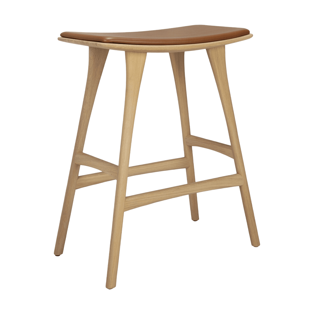 Ethnicraft Furniture Oiled Oak / Cognac Leather Osso Counter Stool
