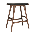 Ethnicraft Furniture Teak / Black Leather Osso Counter Stool