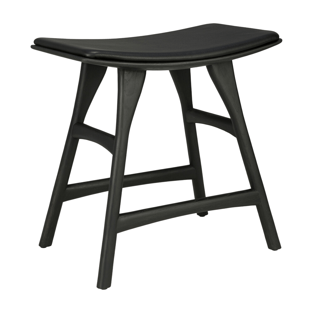 Ethnicraft Furniture Black Oak / Black Leather Osso Dining Stool
