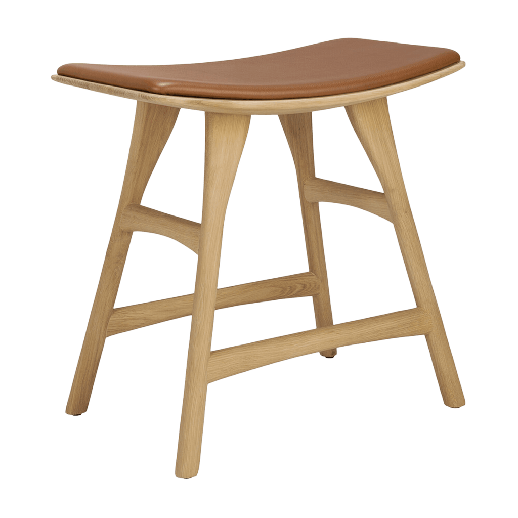 Ethnicraft Furniture Oiled Oak / Cognac Leather Osso Dining Stool