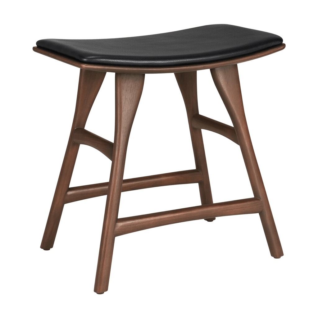 Ethnicraft Furniture Teak / Black Leather Osso Dining Stool