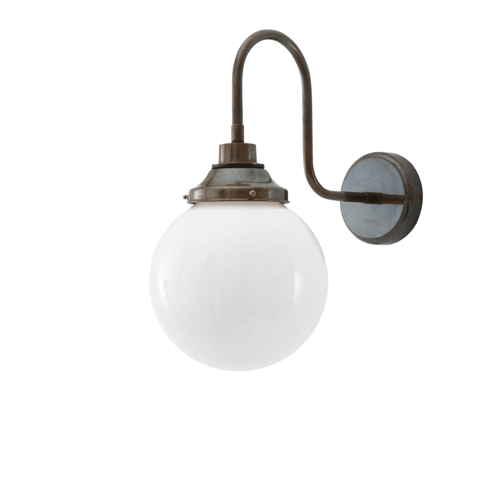 Mullan Lighting Lighting 7.75" / Antique Brass Pelagia Opal Globe Swan Neck Wall Light