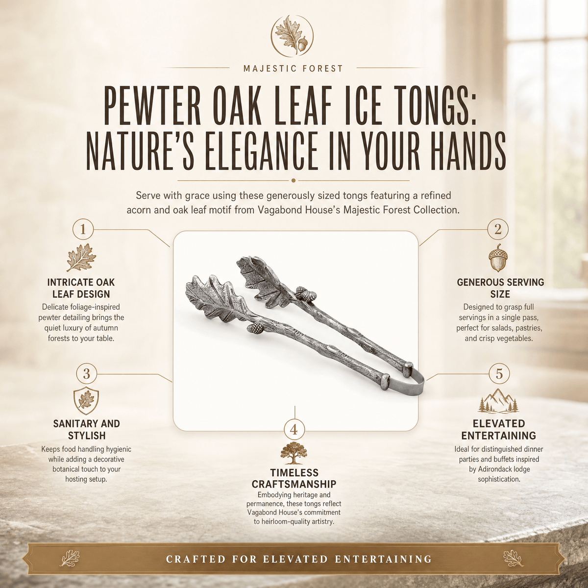 Vagabond House SHOP Pewter Oak Leaf Tongs