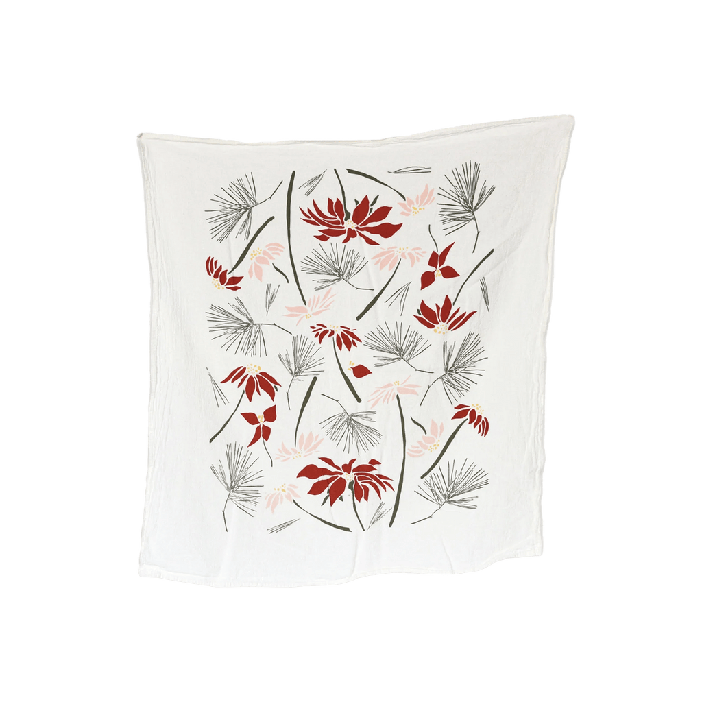 June & December Poinsettia & Pine Tea Towel