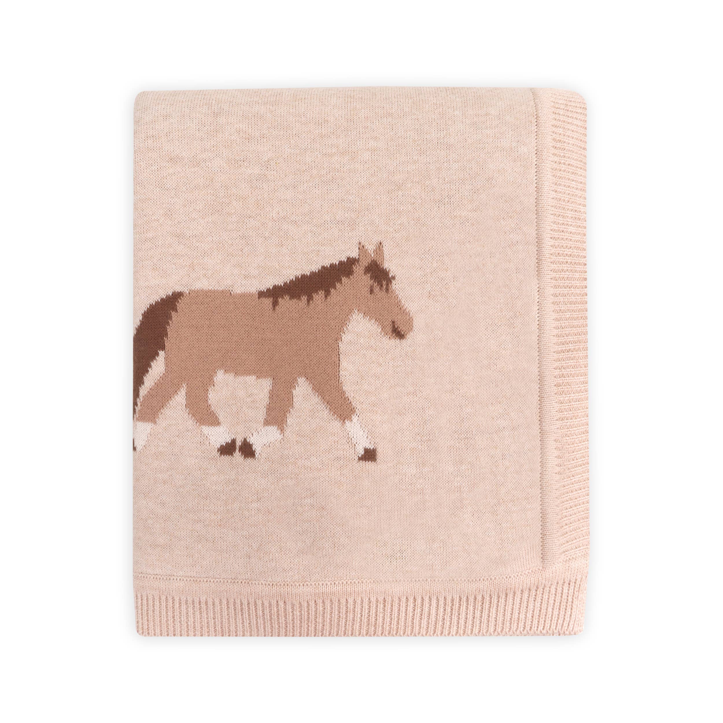 Viverano Organics Baby Blanket One Size / Oatmeal Heather Pony Snuggles - Organic Cotton Jacquard Knit Baby Blanket