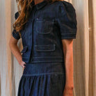 Studio D'aaRI SHOP Puff-Sleeve Navy Jacket