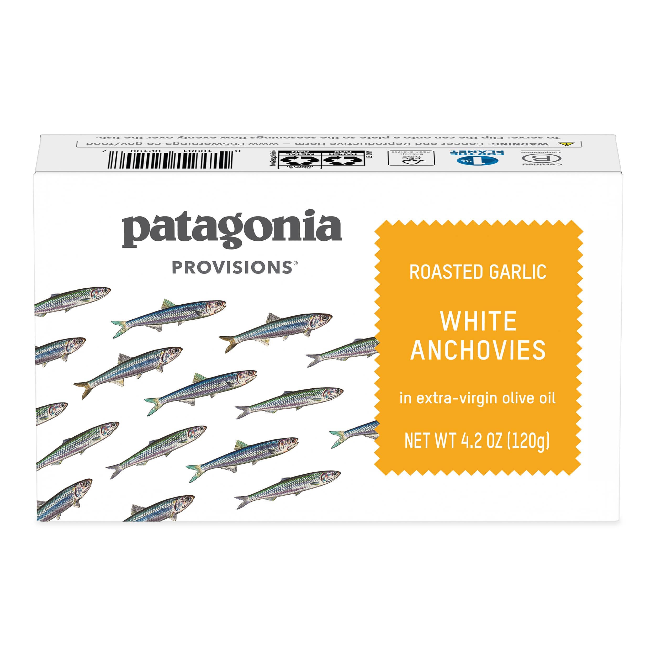 Patagonia Provisions Food Roasted Garlic White Anchovies, Tinned Fish
