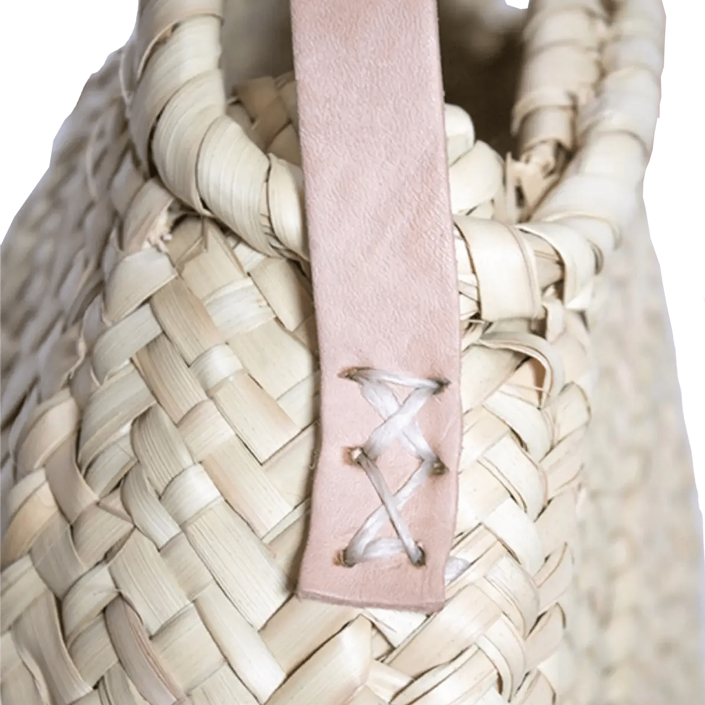 Round Straw Bag with Leather Long Handle