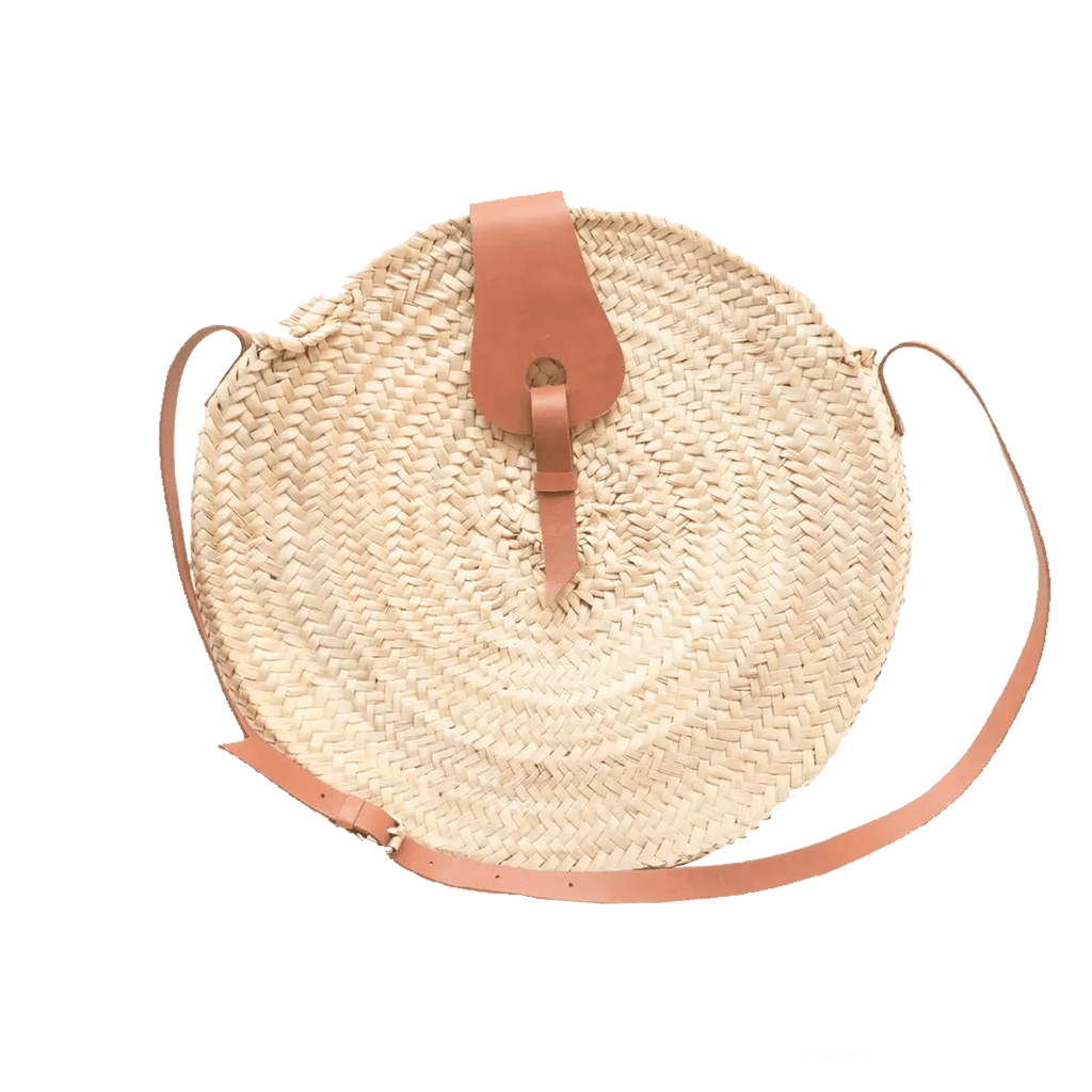 MIRAMAR Store Bag Round Straw Bag With Natural Leather Straps