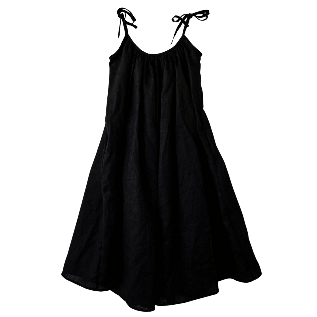 Lemuel MC SALE Linen Rustic Pleat Strap Dress, Dark Brown