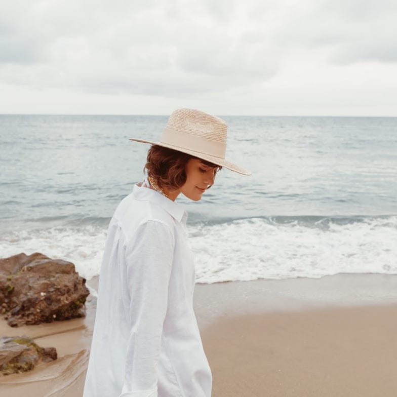 LEAH Clothing Small / Salt San Cristobal Straw Fedora With Leather Band