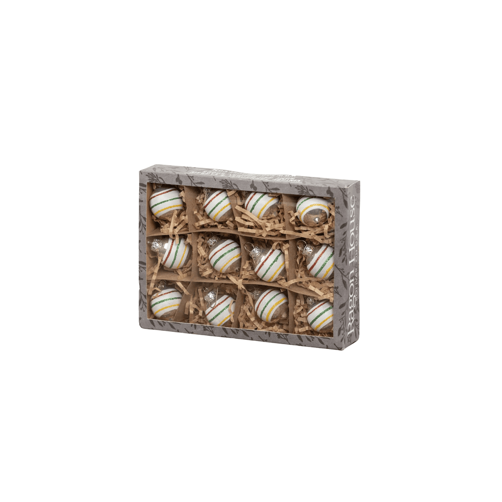 Ragon House Holiday Ornaments Set of 12, Striped Ball Ornaments