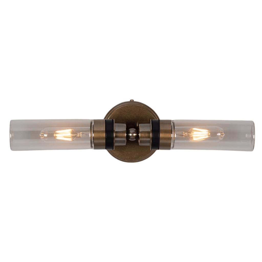 Mullan Lighting Lighting Antique Brass / Clear Severn Double Tube Glass Bathroom Wall Light