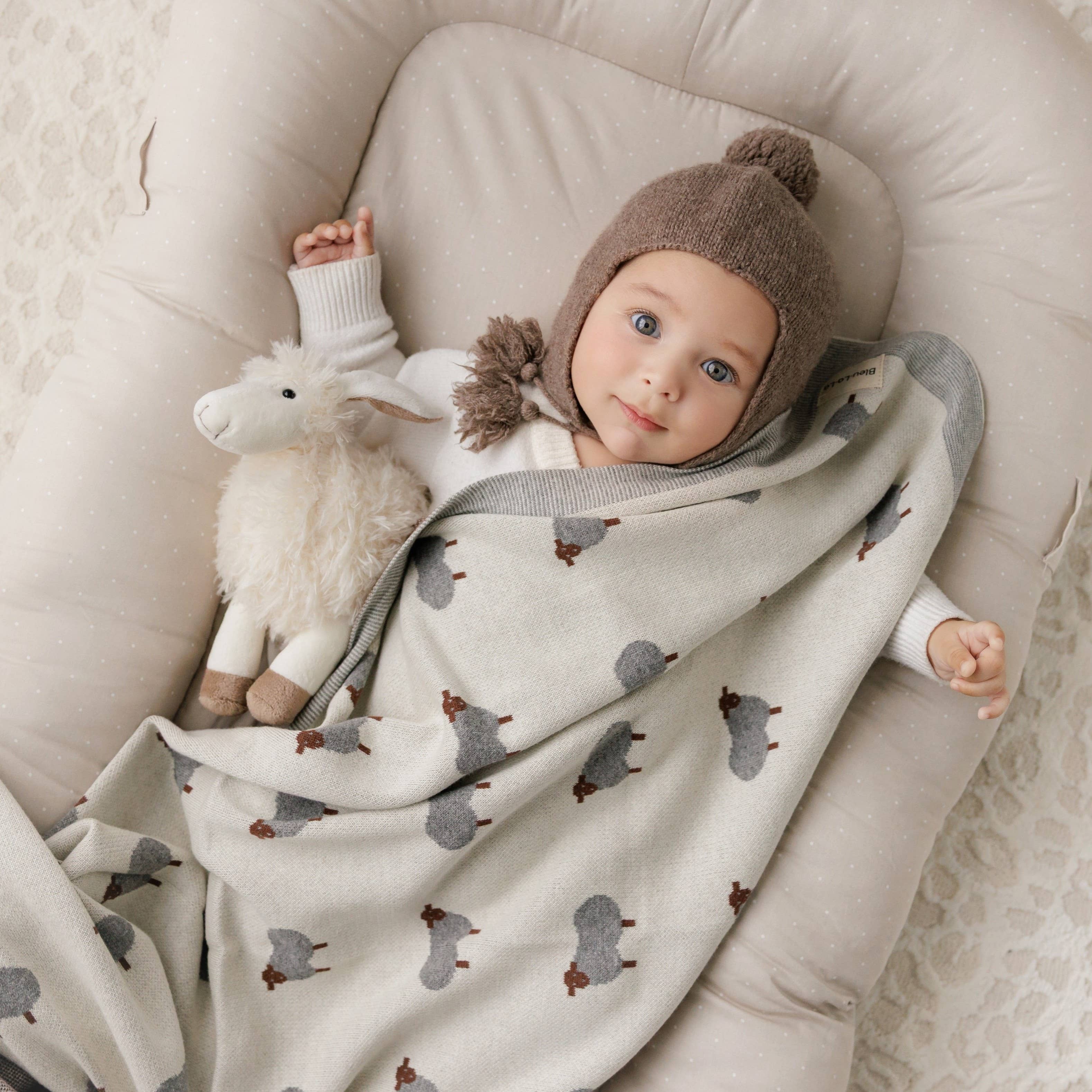 Bleu La La Baby Blanket Ivory Sheep Swaddling Blanket