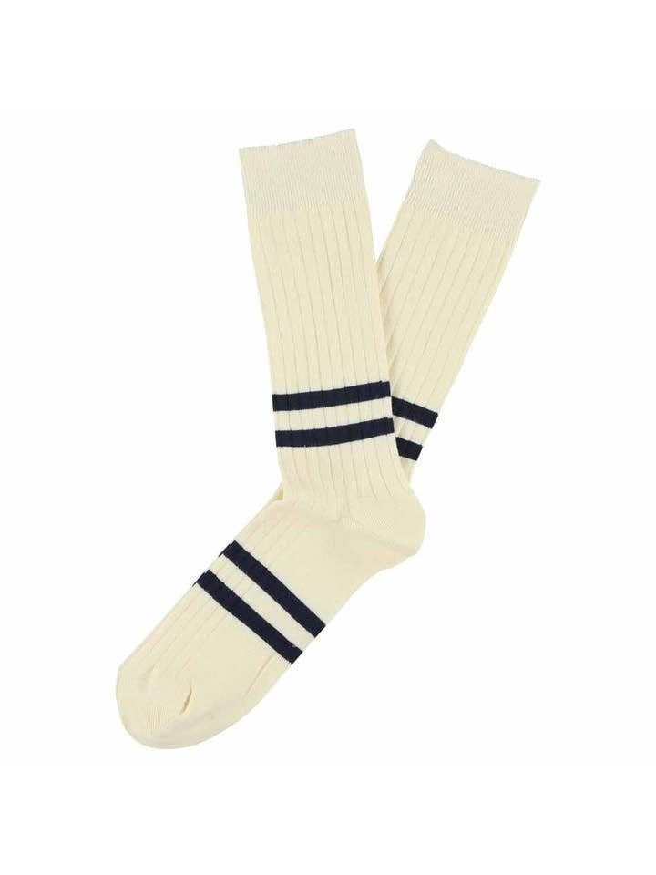 Escuyer Socks Stripe Socks, Ecru / Blue