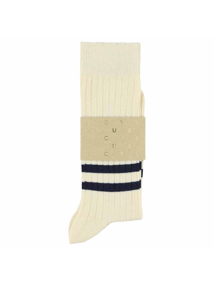 Escuyer Socks Stripe Socks, Ecru / Blue