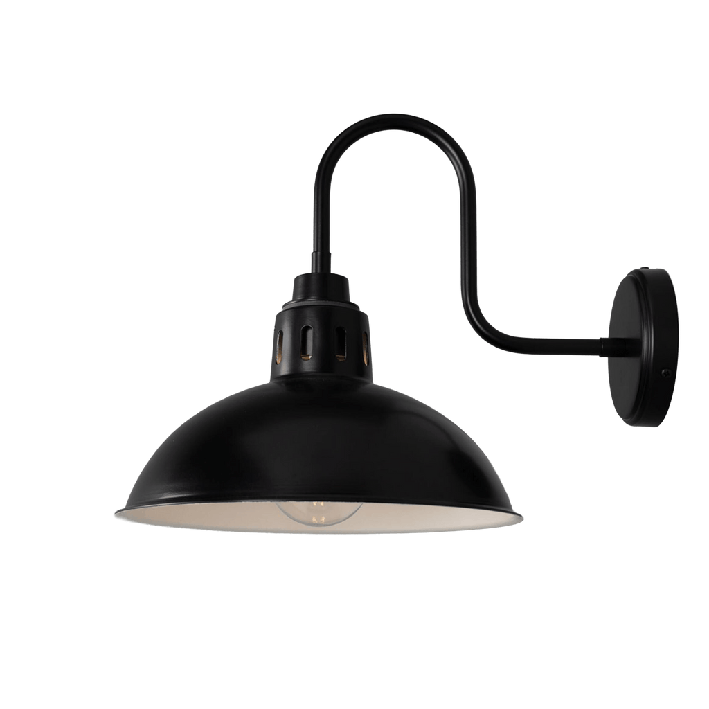 Mullan Lighting Lighting Powder-coated Matte Black (White Interior) / Clear Talise Industrial Outdoor Swan Neck Wall Sconce