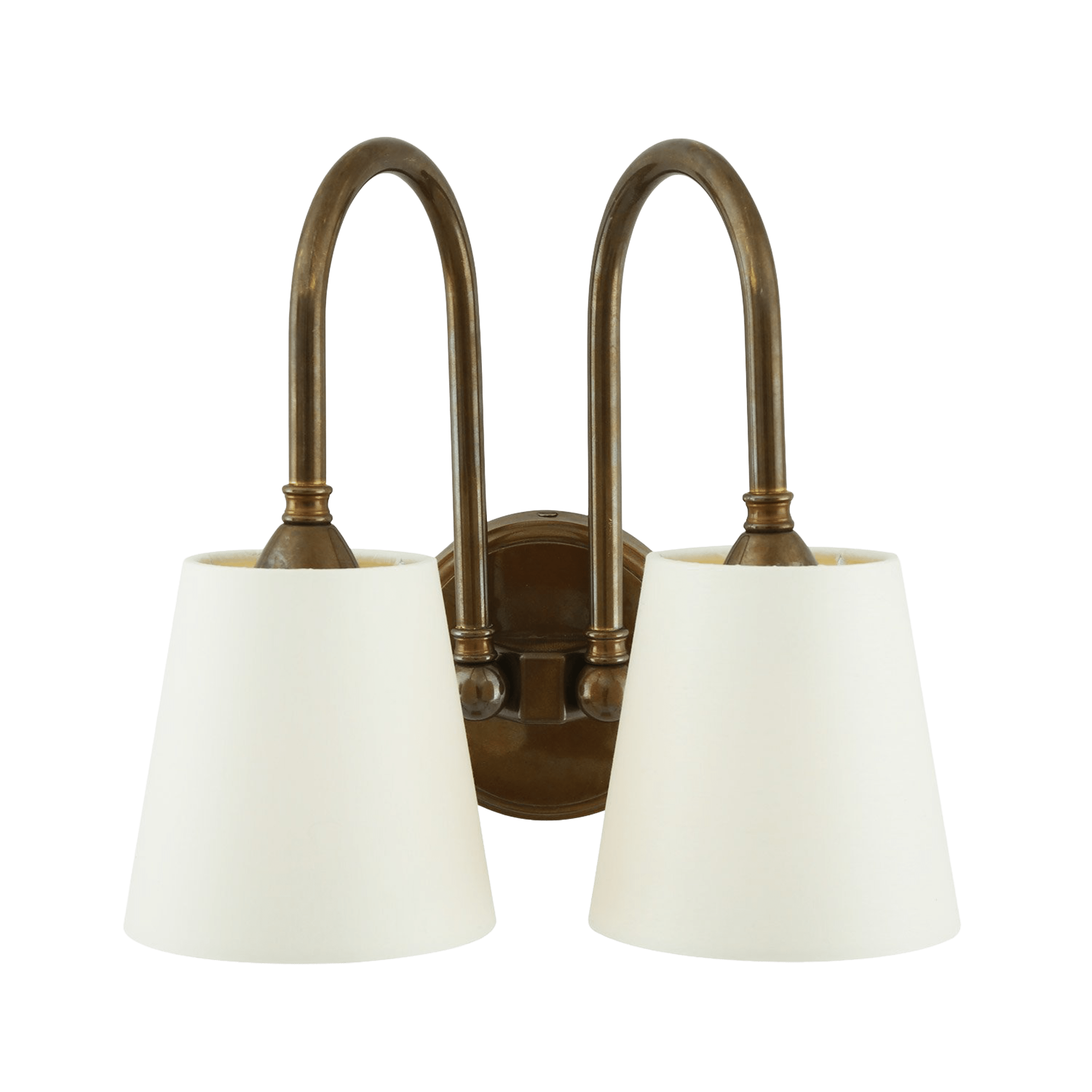 Mullan Lighting Lighting Antique Brass / Cream Uppsala Two-Arm Brass Wall Sconce with Fabric Shades
