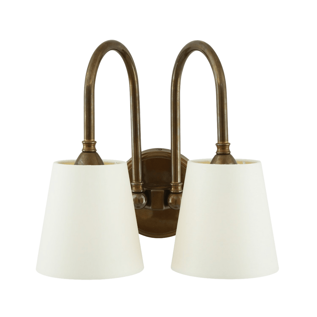 Mullan Lighting Lighting Antique Brass / Cream Uppsala Two-Arm Brass Wall Sconce with Fabric Shades