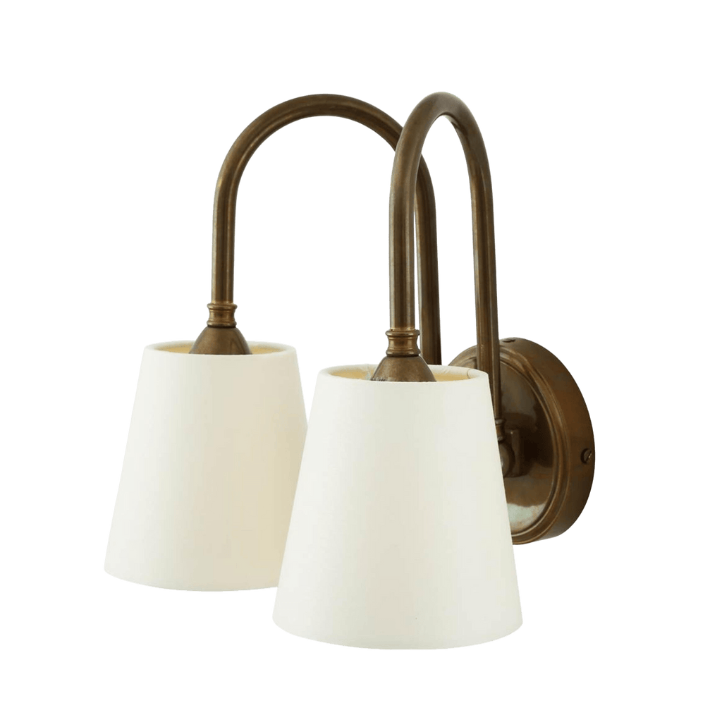 Mullan Lighting Lighting Uppsala Two-Arm Brass Wall Sconce with Fabric Shades