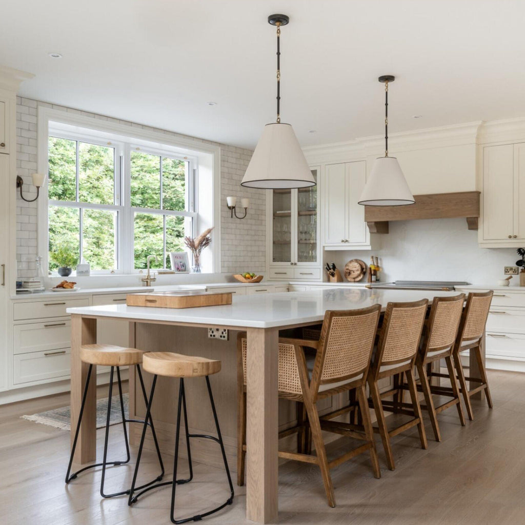 Mullan Lighting Lighting Uppsala Two-Arm Brass Wall Sconce with Fabric Shades