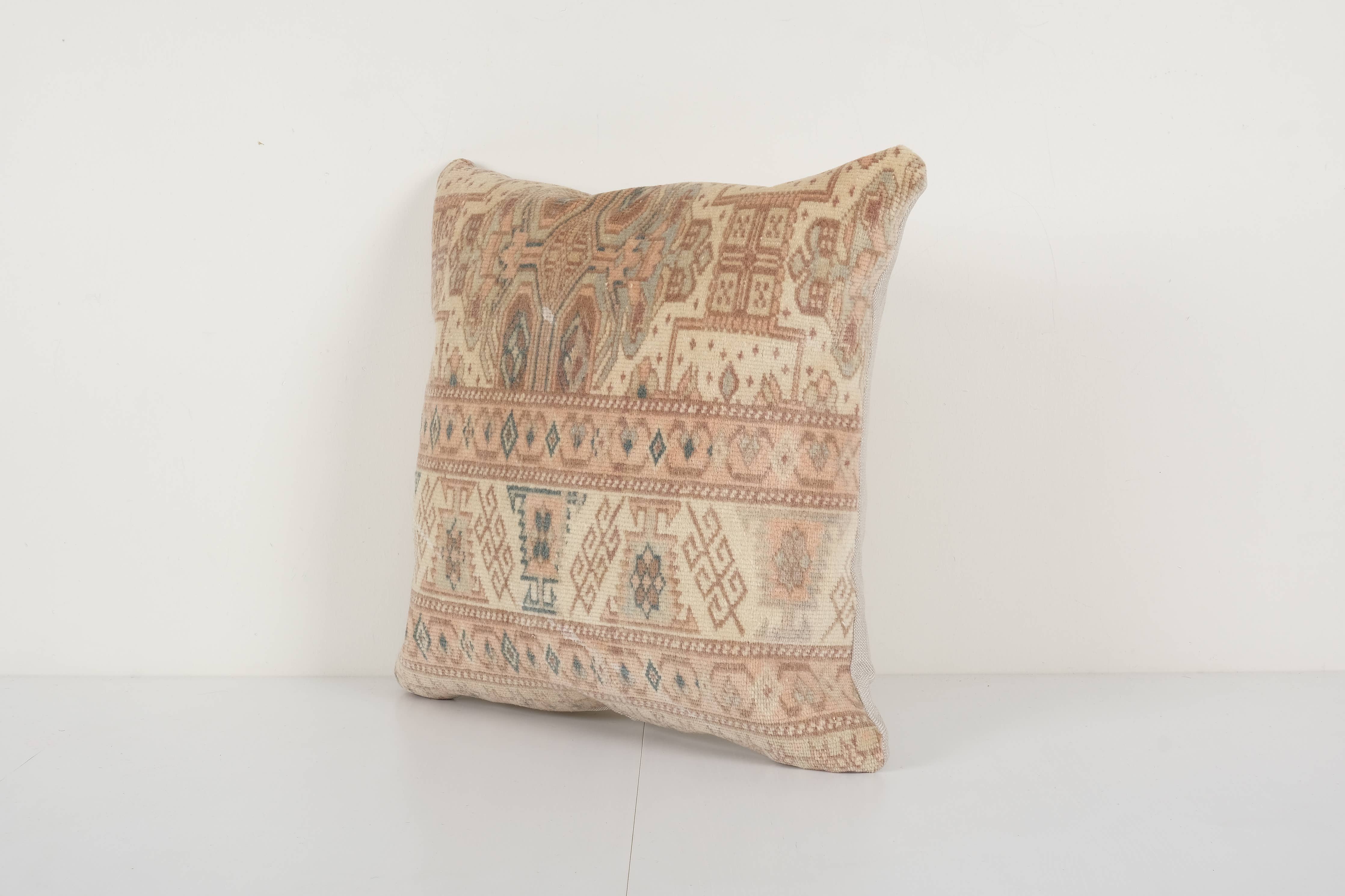 Vintage Pillows Store Vintage Pillows Store - Square Turkish Carpet Rug Pillow, Sand Designer Cushion