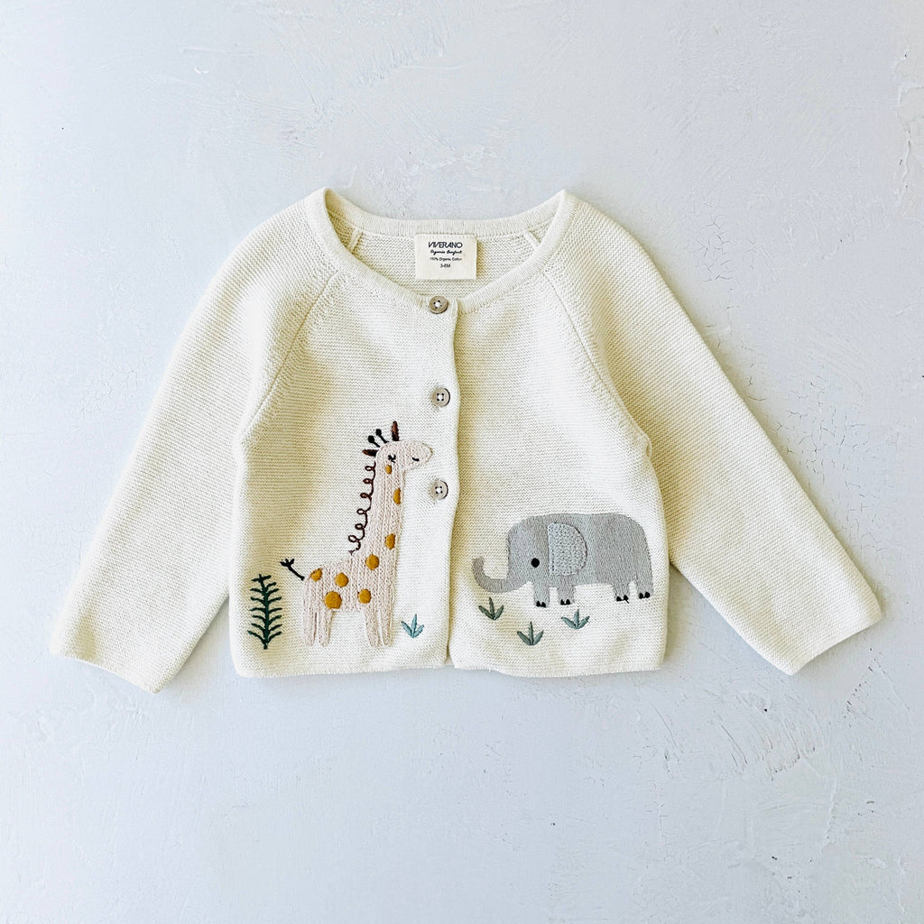 Viverano Organics Viverano Organics - Animal Safari Embroidered Baby Cardigan Sweater (Organic)