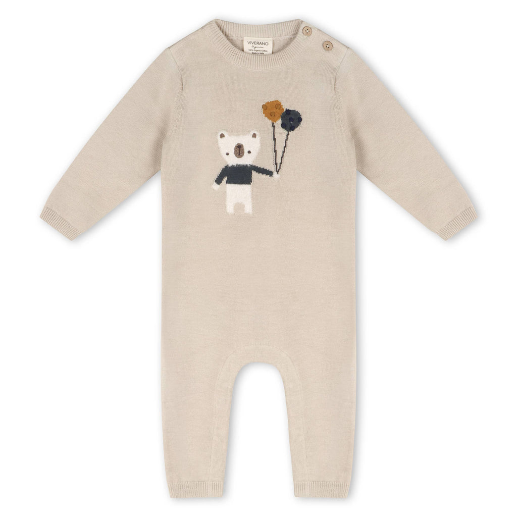 Viverano Organics Viverano Organics - Balloon Bear Jacquard Baby Sweater Knit Jumpsuit (Organic)