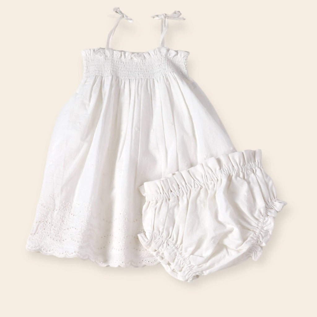 Viverano Organics Viverano Organics - Camille Schiffli Smocked Baby Dress + Bloomer (Organic)