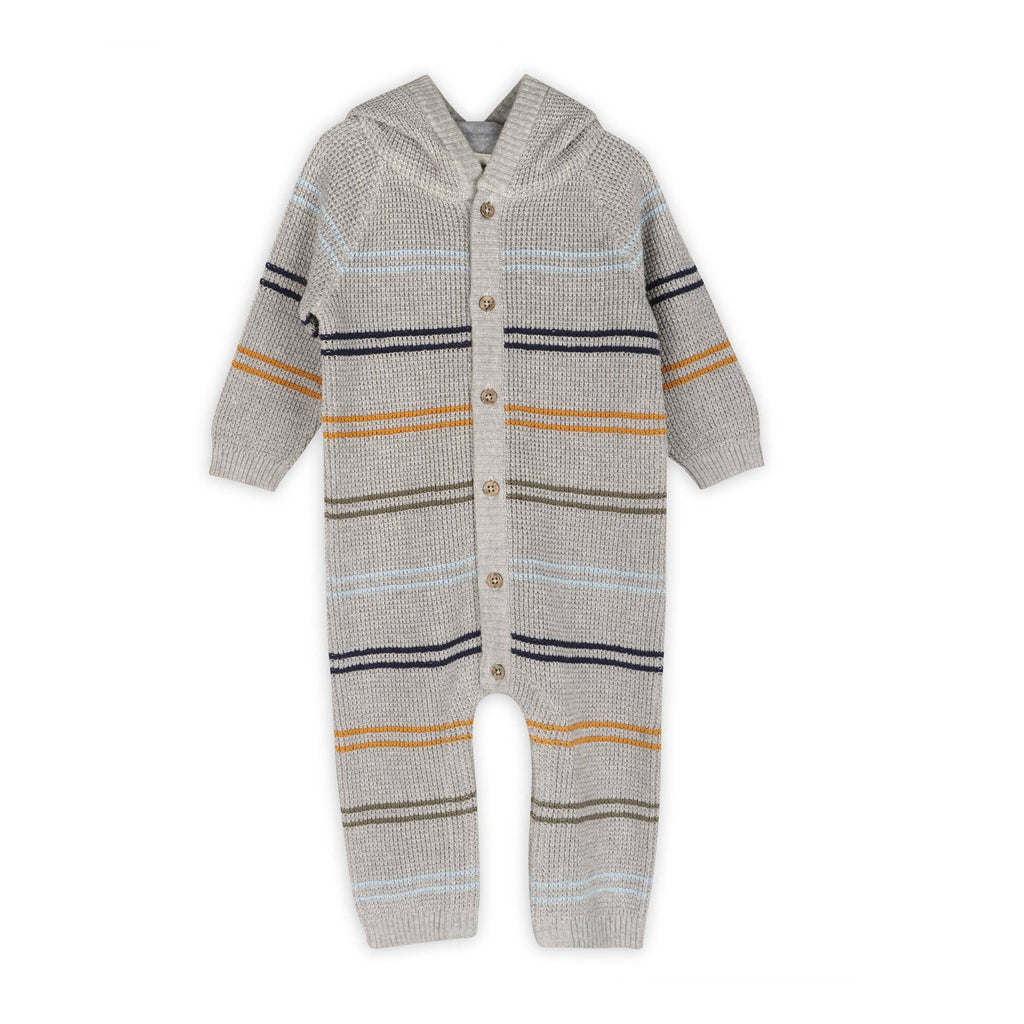 Viverano Organics Cocoa Heather / 3-6M Viverano Organics - Classic Stripe Sweater Knit Baby Hooded Jumpsuit