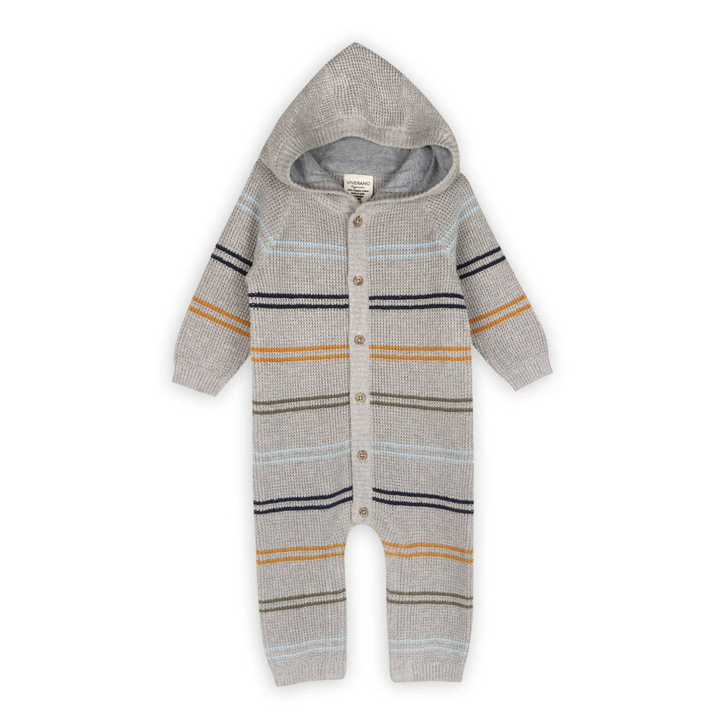 Viverano Organics Viverano Organics - Classic Stripe Sweater Knit Baby Hooded Jumpsuit