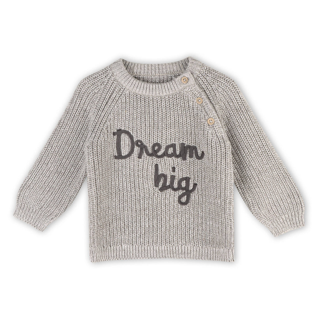 Viverano Organics 0-3M / Heather Grey Viverano Organics - Dream Big Embroidered Chunky Knit Baby Sweater (Organic)