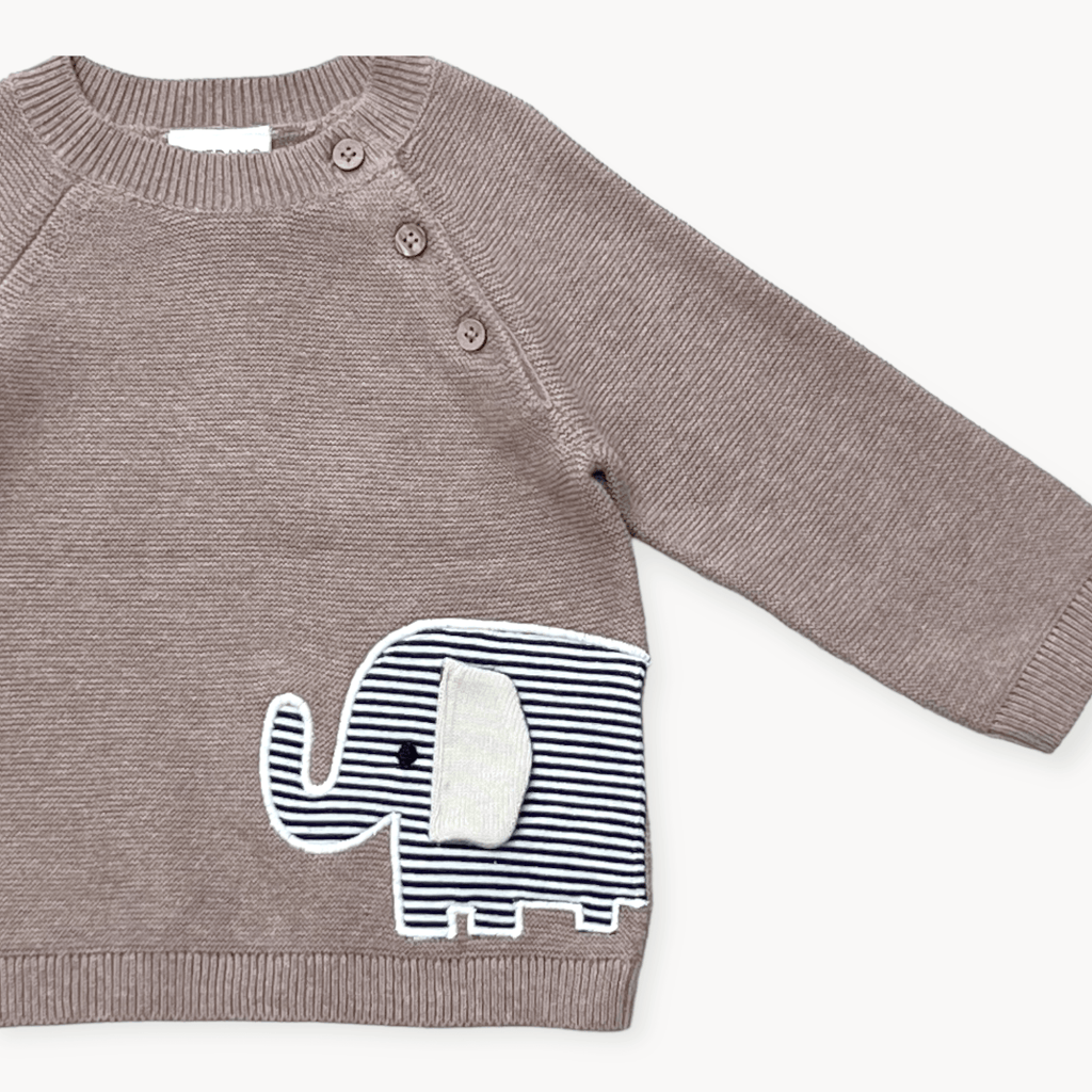 Viverano Organics Viverano Organics - Elephant Embroidered Baby Knit Pullover (Organic)