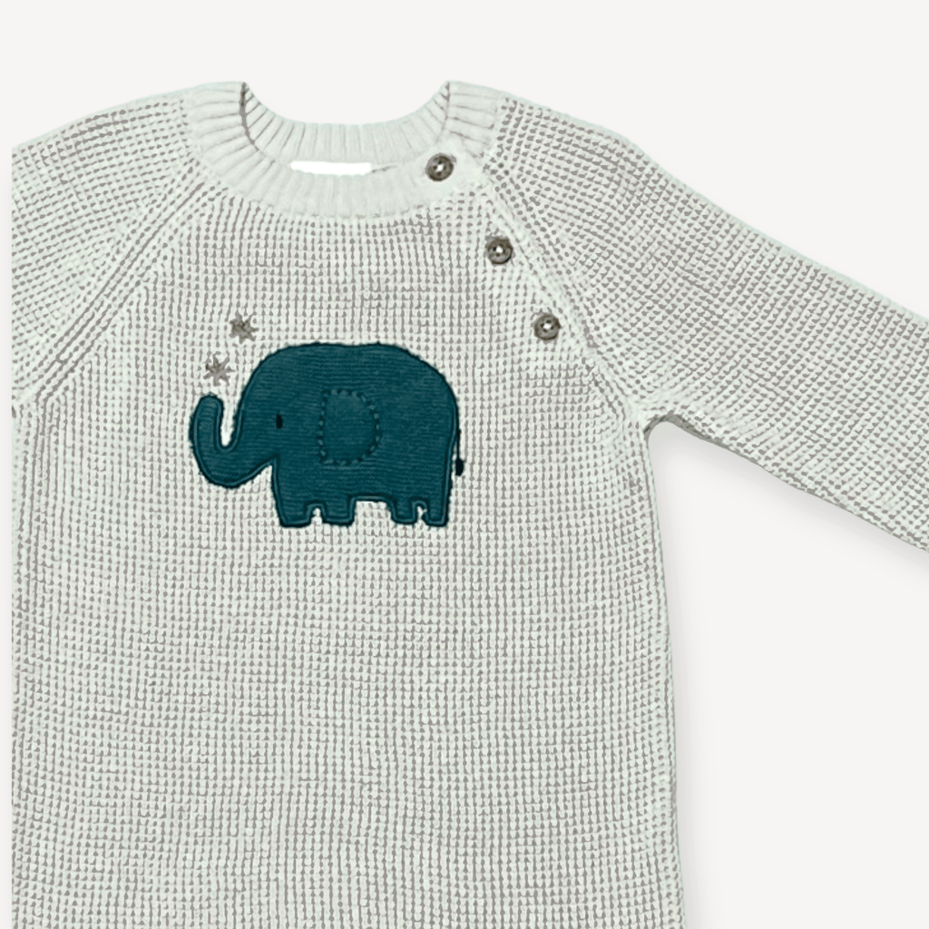 Viverano Organics Viverano Organics - Elephant Jacquard Knit Baby Jumpsuit (Organic)