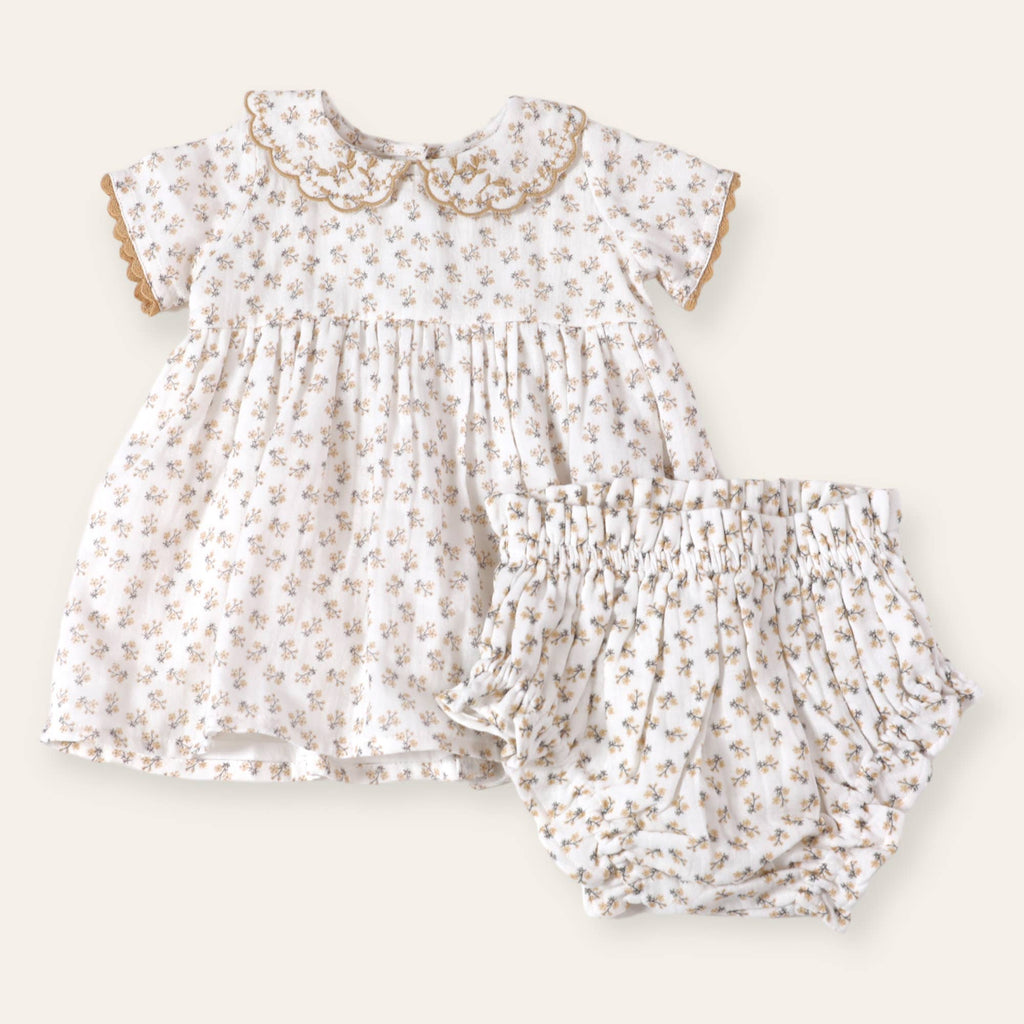 Viverano Organics Viverano Organics - Emilia Ditsy Floral Baby Dress + Bloomer (Organic Muslin)