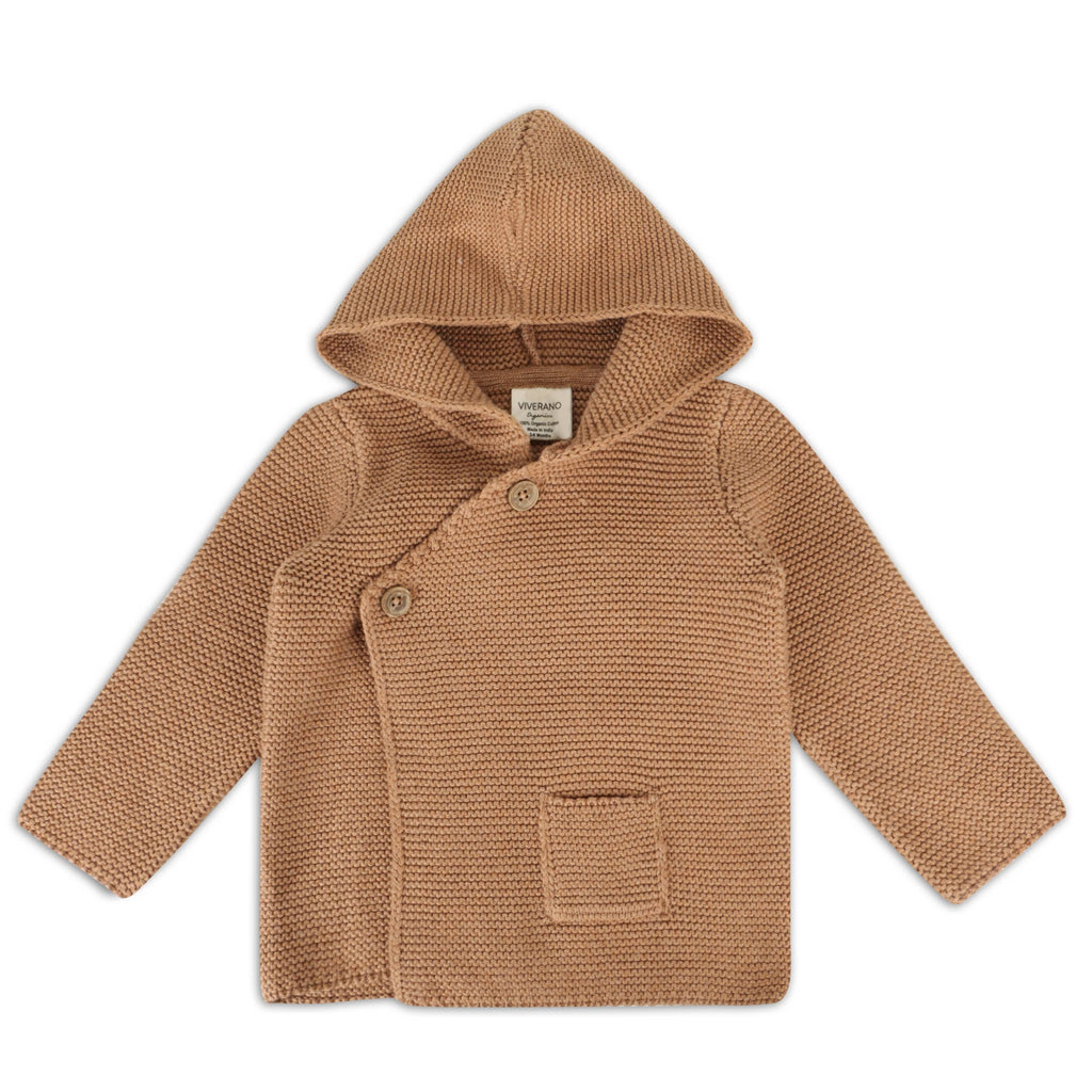 Viverano Organics Chai Spice / 12-18M Viverano Organics - Hooded Button & Pocket Sweater Knit Baby Jacket (Organic)