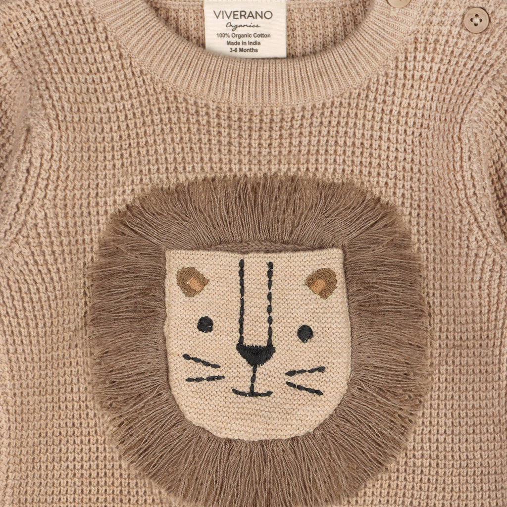 Viverano Organics Viverano Organics - Lion Applique Chunky Sweater Knit Baby Jumpsuit (Organic)