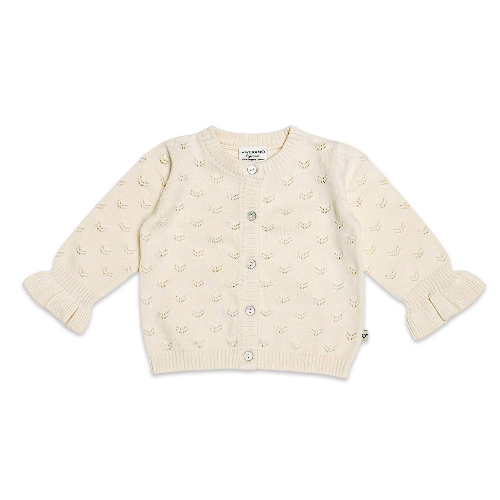 Viverano Organics Cream / 0-3m Viverano Organics - Milan Pointelle Knit Ruffle Baby Cardigan Sweater (Organic)