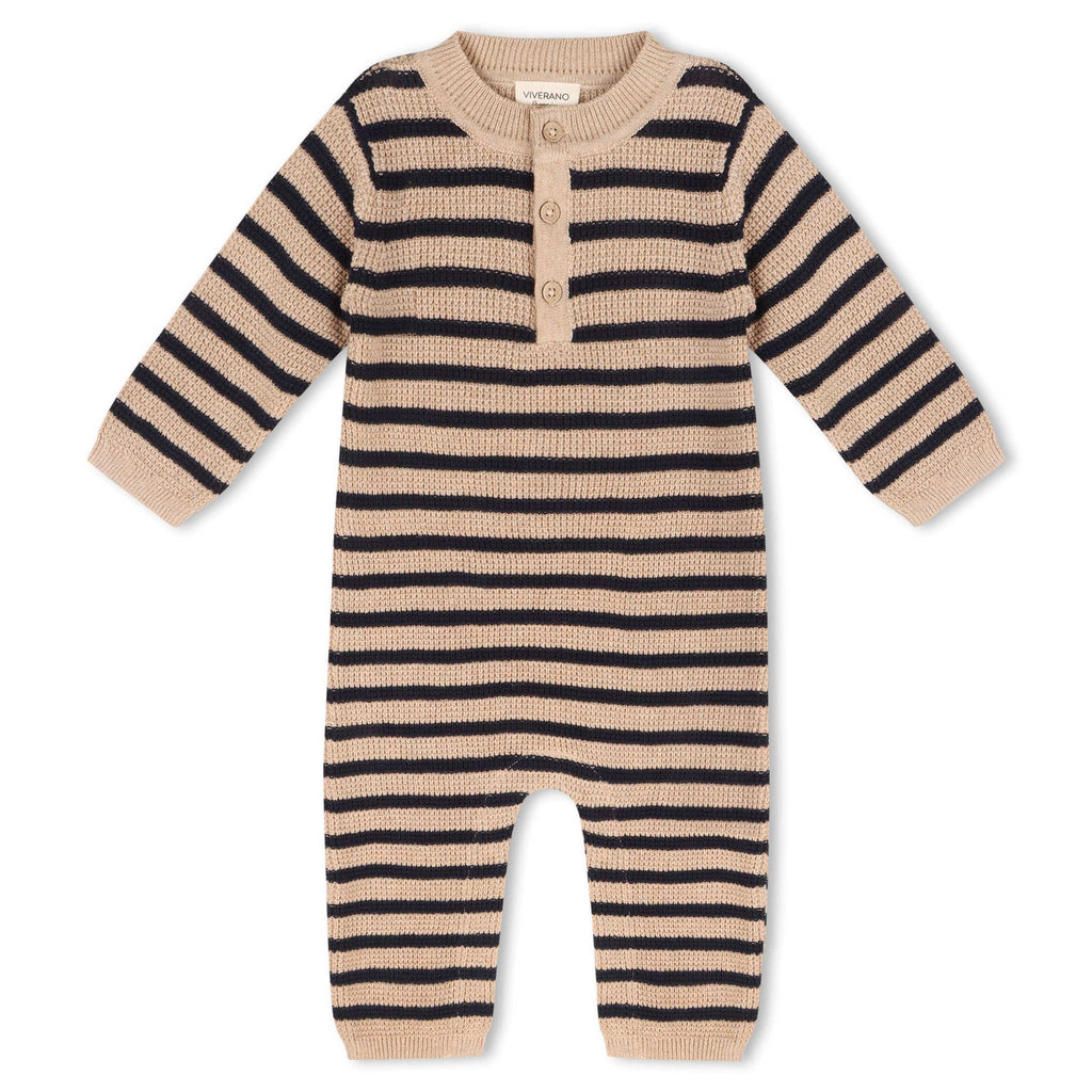 Viverano Organics Navy Blue Stripe / 0-3M Viverano Organics - Navy Stripe Chunky Sweater Knit Baby Jumpsuit (Organic)