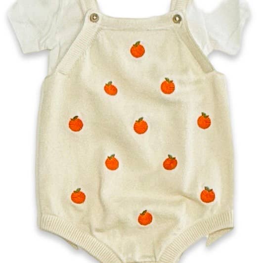 Viverano Organics Viverano Organics - Orange Embroidered Knit Baby Romper Set (Organic Cotton)