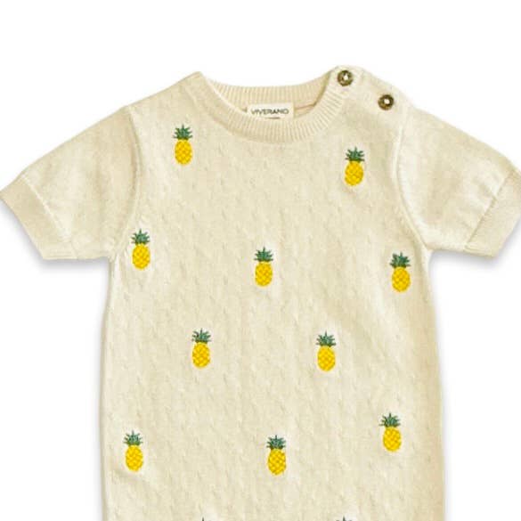 Viverano Organics Viverano Organics - Pineapple Embroidered Pointelle Knit Baby Romper