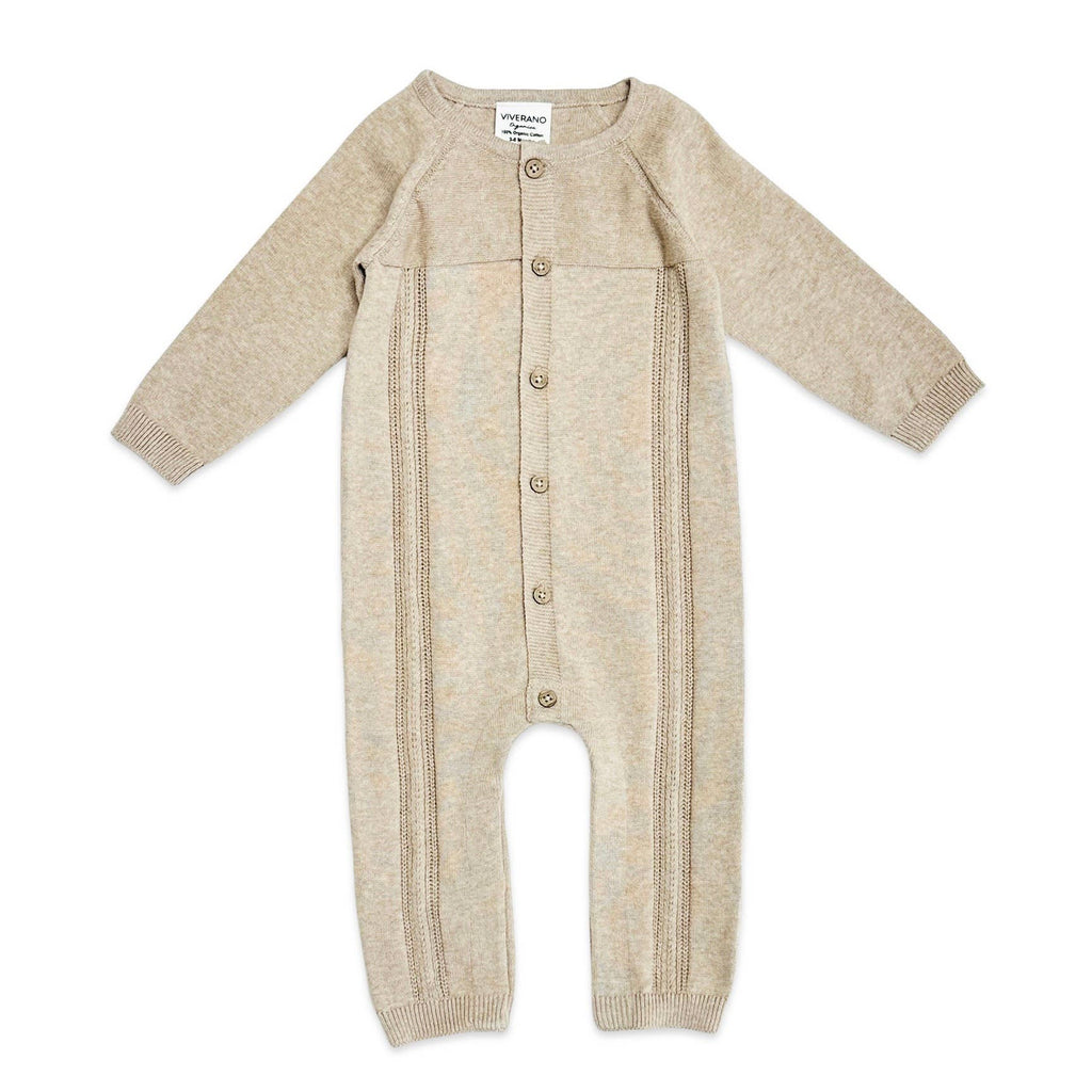 Viverano Organics 0-3M / Tan Heather Viverano Organics - Pointelle Cable Knit Baby Jumpsuit (Organic Cotton)