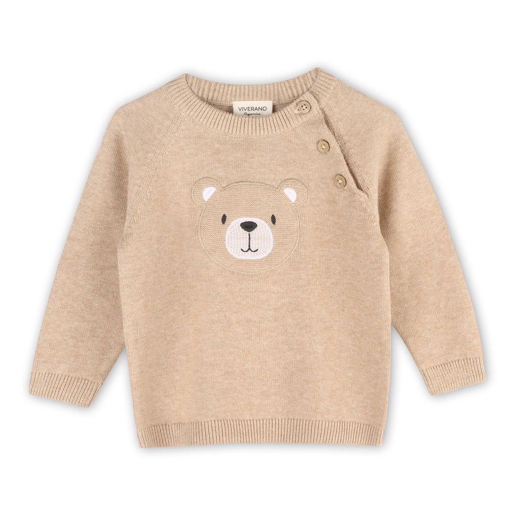 Viverano Organics Oat Heather / 0-3M Viverano Organics - Teddy Bear Applique Baby Raglan Pullover (Organic Cotton)