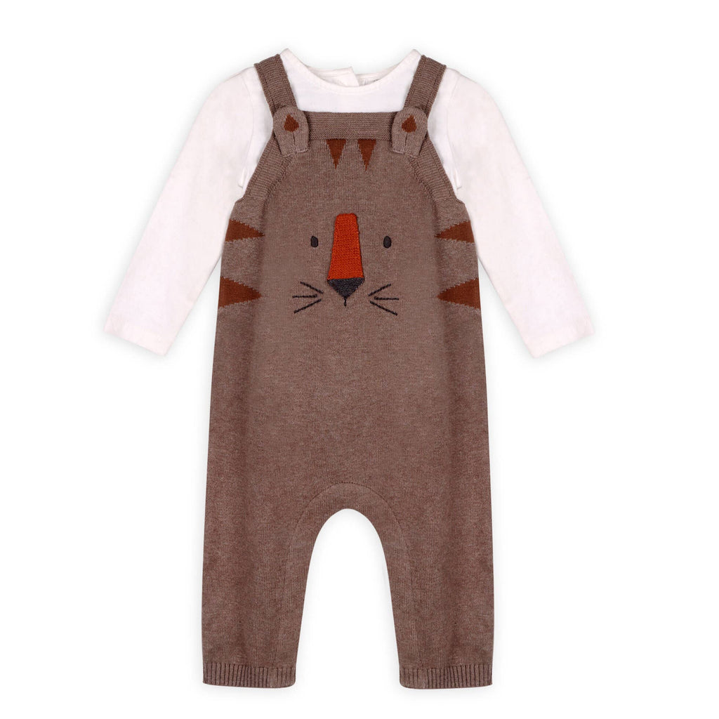 Viverano Organics Cocoa Heather / 3-6M Viverano Organics - Tiger Jacquard Knit Baby Overall Set