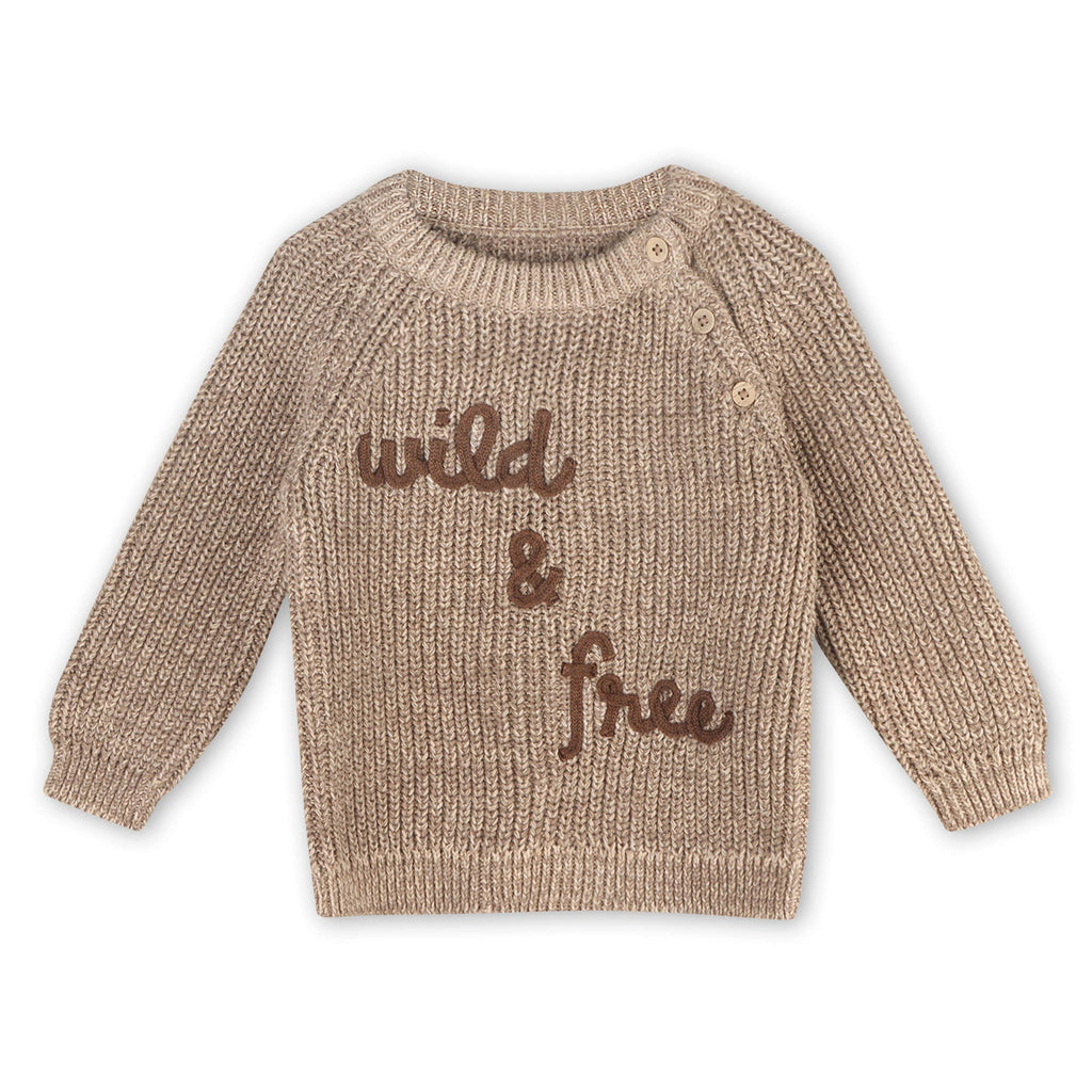 Viverano Organics Cocoa Heather / 0-3M Viverano Organics - Wild & Free Embroidered Chunky Knit Baby Sweater (Organic)