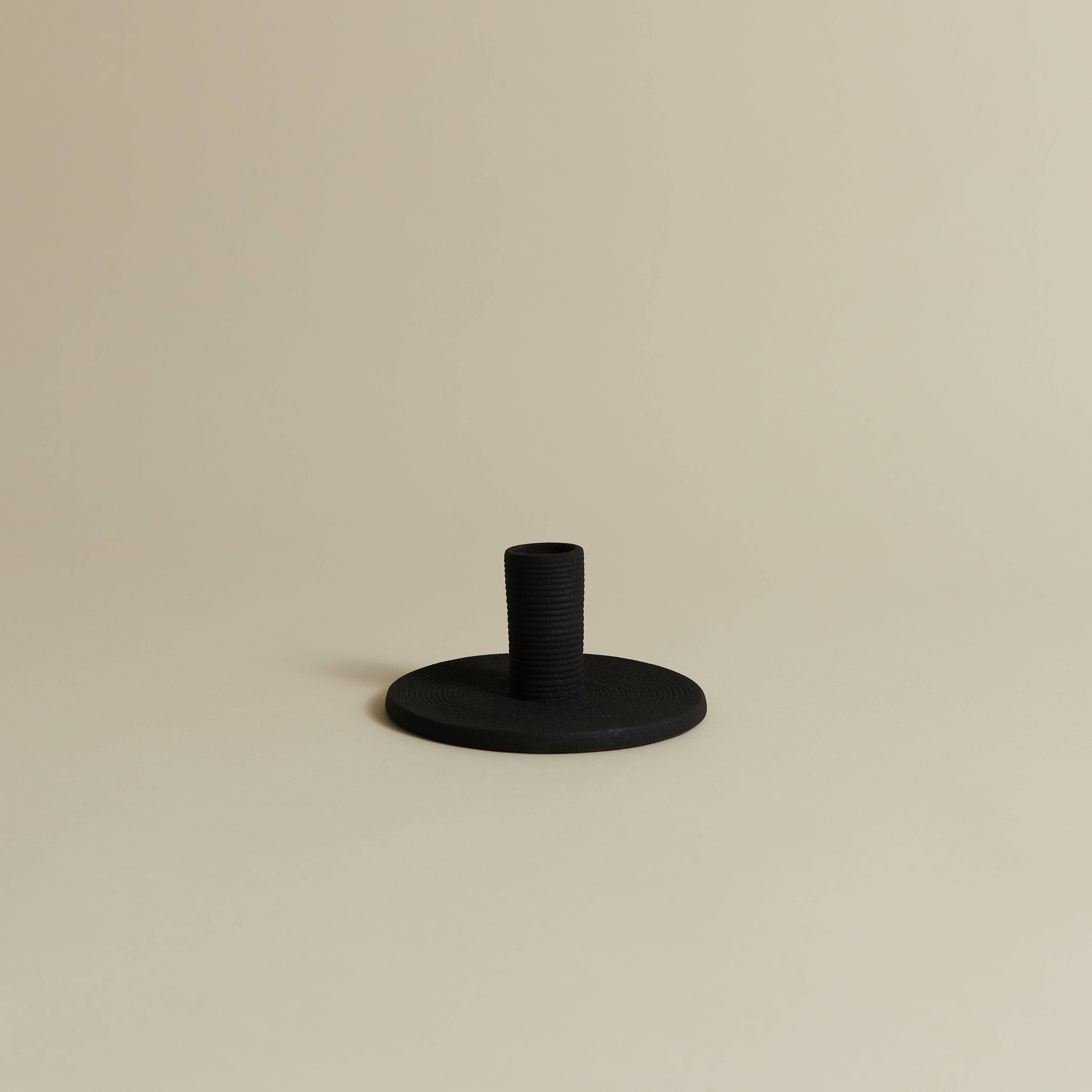 NORTH PALM Matte Black Wave Plate Taper Candle Holder